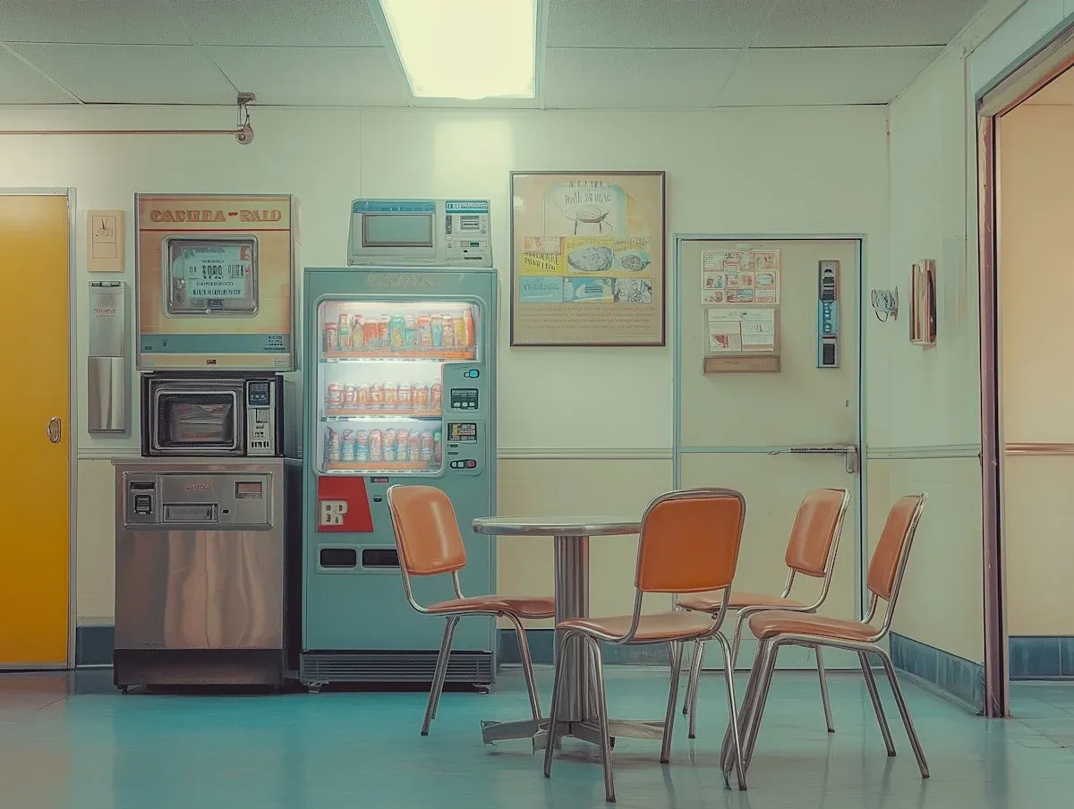Retro Vending Machine Room, Cinematic View, Loki Style
