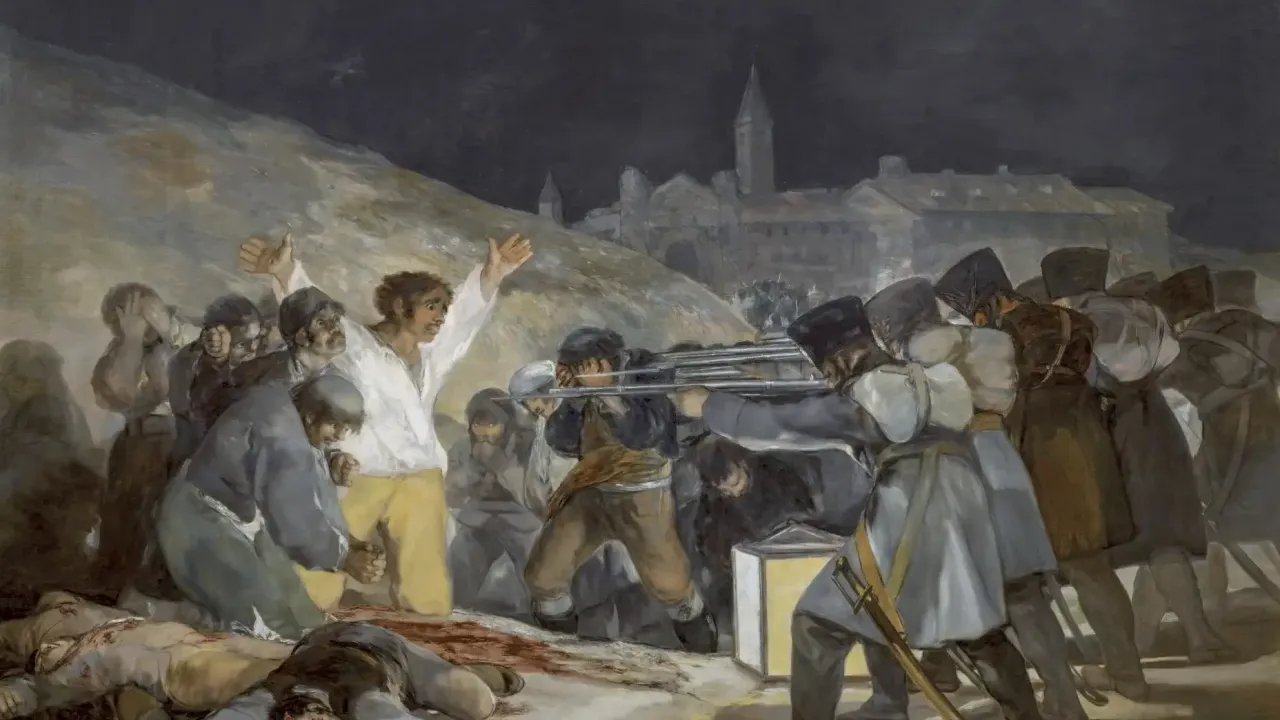 Execution by firing squad painting symbolizing powerless people punished by systems