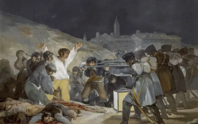 Execution by firing squad painting symbolizing powerless people punished by systems
